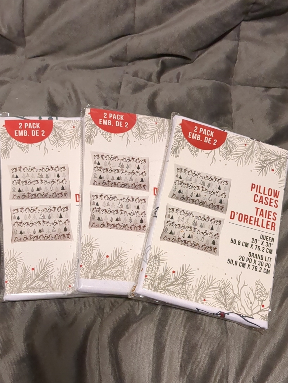 🎄 Christmas Pillow Cases 2-Pack - White with Black Holiday Print